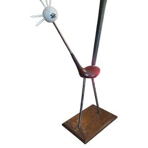 Vintage Roadrunner Bird Sculpture Recycled Golf Clubs Ball 21 inch Golfer Signed